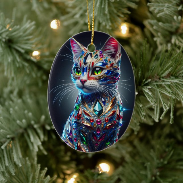 Jeweled Cat Keramik Ornament (Baum)