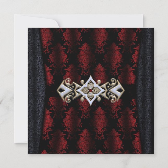 Jeweled Clip Damask Vampire Goth Wedding Einladung (Vorderseite)