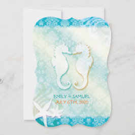 Jeweled Damask Seepferd Starfish Beach Wedding Einladung
