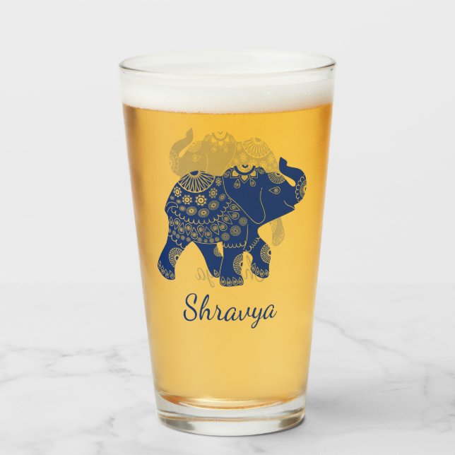 Jeweled Elephant Royal Blue Personalisiert Glas (Vorne (Gefüllt))
