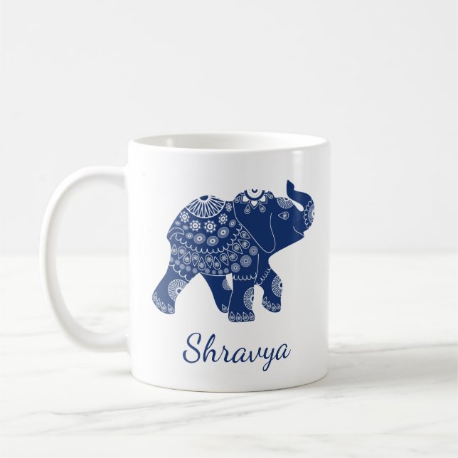 Jeweled Elephant Royal Blue Personalisiert Kaffeetasse (Links)