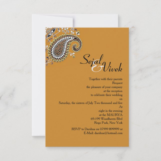 Jeweled Gold Silver Paisley Hindu Wedding Insert Einladung (Vorderseite)