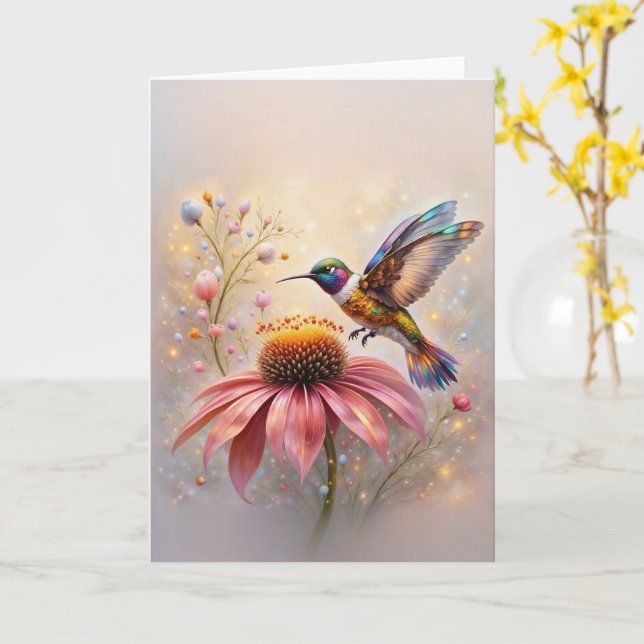Jeweled Hummingbird Karte (Gelbe Blume)