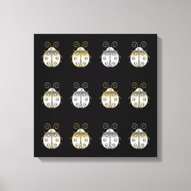 Jeweled Ladybugs Gold Silver Diamond Leinwanddruck (Vorderseite)