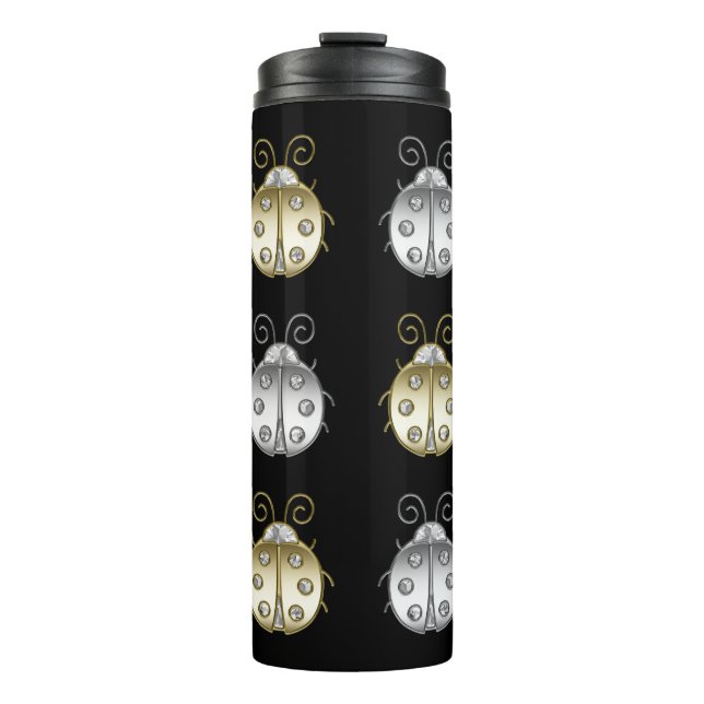 Jeweled Ladybugs Gold Silver Diamond Thermosbecher (Vorderseite)