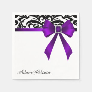 Jeweled Lila Bow Damask Wedding Serviette