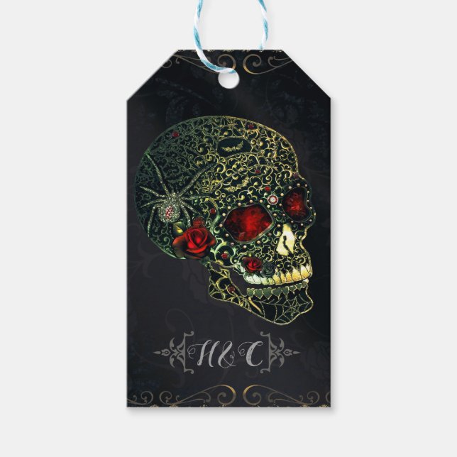 Jeweled Spider Skull & Rose Glam Gothic Party Geschenkanhänger (Vorderseite)