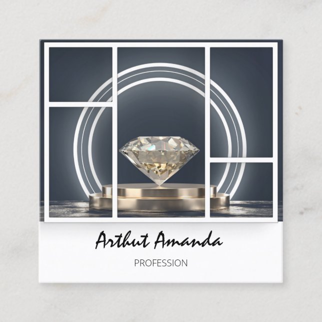 Jewelen Luxury Goods Boutique Custom Logo Diamond Quadratische Visitenkarte (Vorderseite)