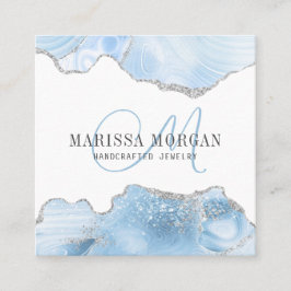 Jewelier Designer Blue Agate Geode Monogram Quadratische Visitenkarte