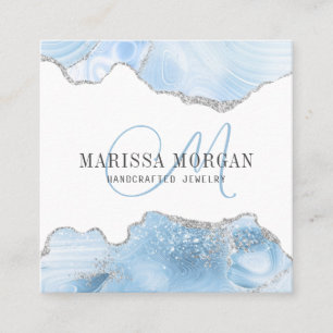 Jewelier Designer Blue Agate Geode Monogram Quadratische Visitenkarte
