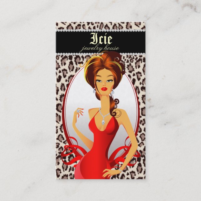 Jewelier Diamonds Red Leopard Beige Visitenkarte (Vorderseite)
