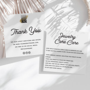 Jewelry Care Card Thank You avec logo