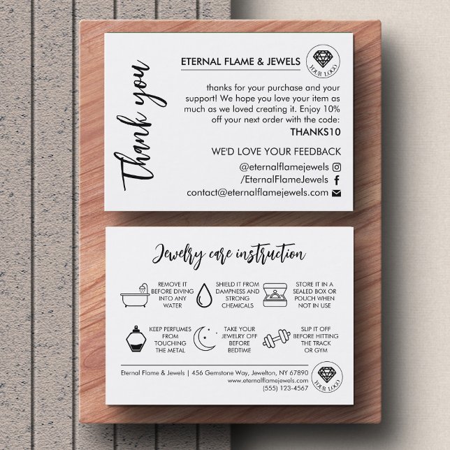 Jewelry Care White Chic Script Thank You Card Visitenkarte (Von Creator hochgeladen)