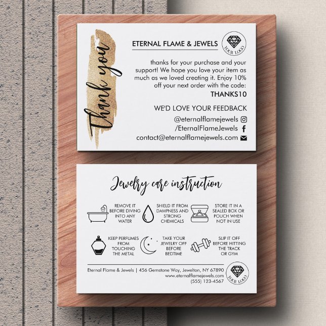 Jewelry Care White Chic Script Thank You Card Visitenkarte (Von Creator hochgeladen)