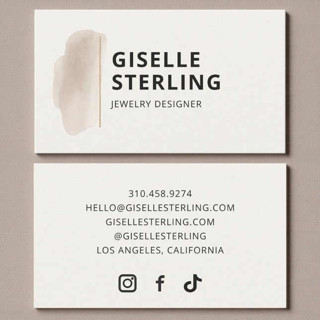 Jewelry Designer Neutral Beige Watercolor Elegant Visitenkarte (Von Creator hochgeladen)