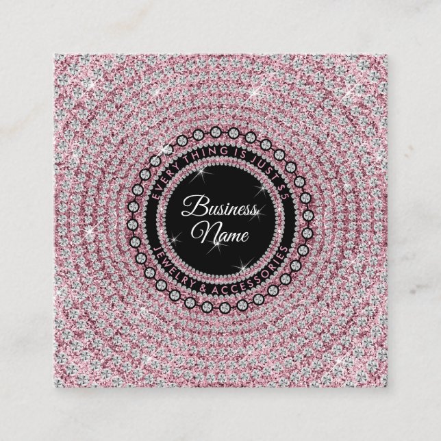 Jewelry Diamond Circle Pink Glitz Bling Elegant Quadratische Visitenkarte (Vorderseite)