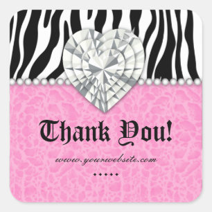 Jewels leopard Pearl Lace Heart Pink Danke Sq Quadratischer Aufkleber