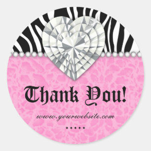 Jewels leopard Pearl Lace Heart Pink Vielen Dank Runder Aufkleber