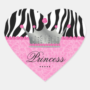 Jewels Leopard Prinzessin Crown Lace Pink Heart Herz-Aufkleber