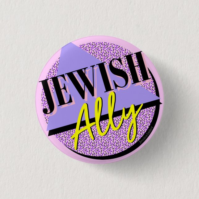 Jewish Ally Lila Yellow 90er Jahre Memphis Style Button (Vorderseite)