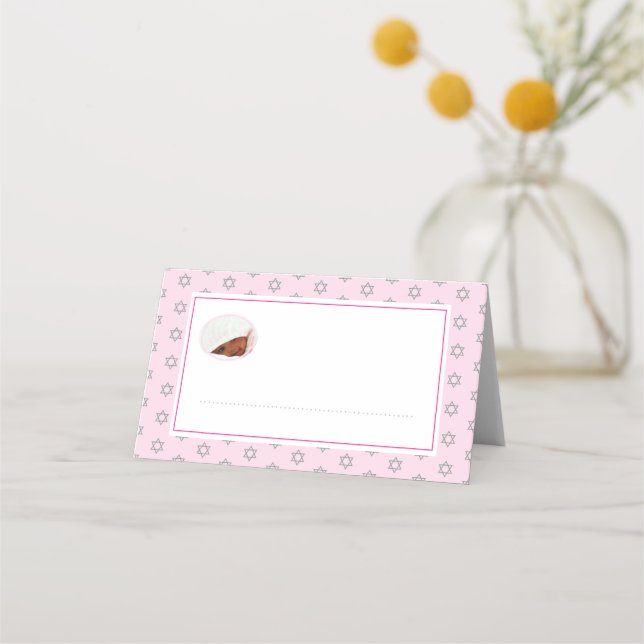 Jewish Baby Naming Simchat Bat Foto Pink Platzkarte (Vorderseite)