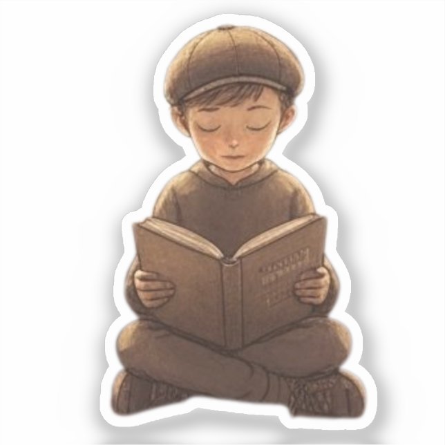Jewish Boy Reading Book – Cute & Meaningful Design Aufkleber (Vorderseite)