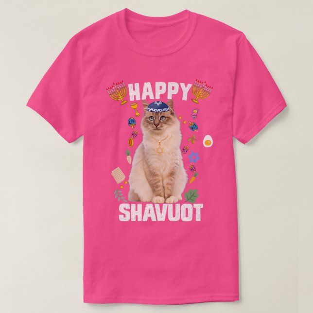 Jewish Cat kippah Happy Shavuot Matzah Shavuot Hol T-Shirt (Design vorne)