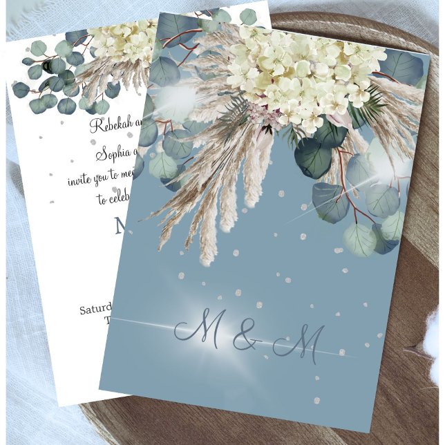 Jewish Chuppah Floral Dusty Blue Elegante Hochzeit Einladung (Von Creator hochgeladen)