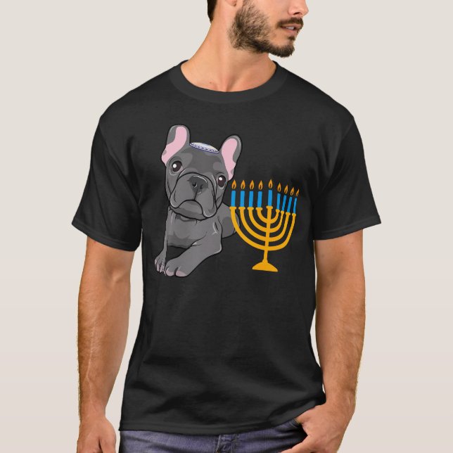 Jewish French Bulldog Frenchie Dog Menorah Hanukka T-Shirt (Vorderseite)