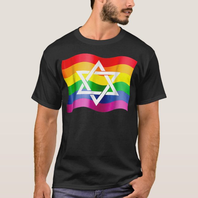 Jewish Gay Pride Wavy Flag with a Star of David T-Shirt (Vorderseite)