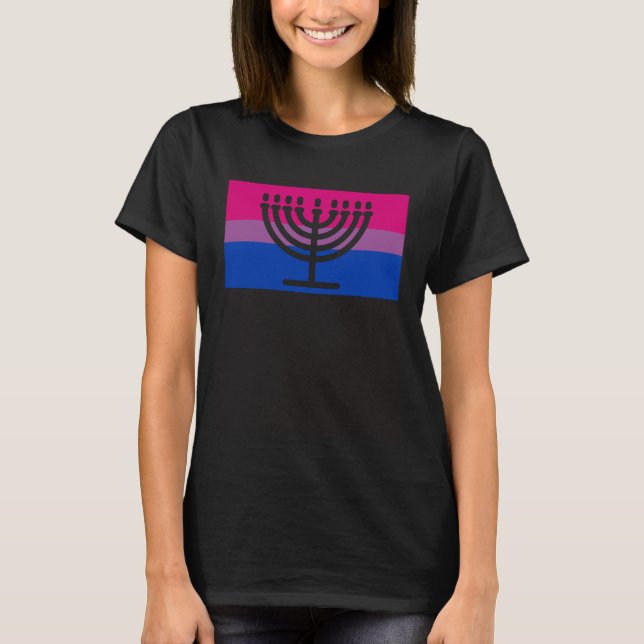 Jewish Hebrew Menorah Gay Bisexual Pride Flag Part T-Shirt (Vorderseite)