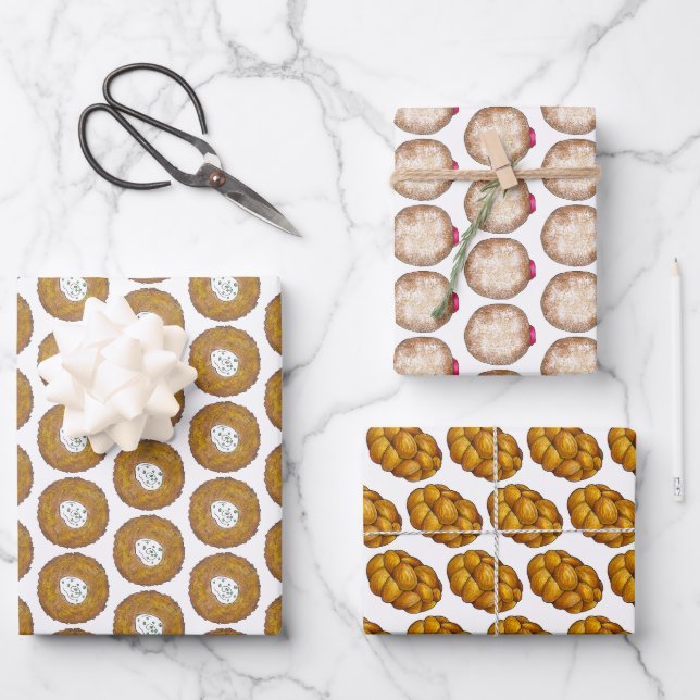 Jewish Holidays Hanukkah Latke Challah Sufganiyah Geschenkpapier Set (Vorderseite)