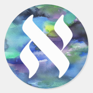 Jewish Language Project Logo Alef WasserfarbeStick Runder Aufkleber