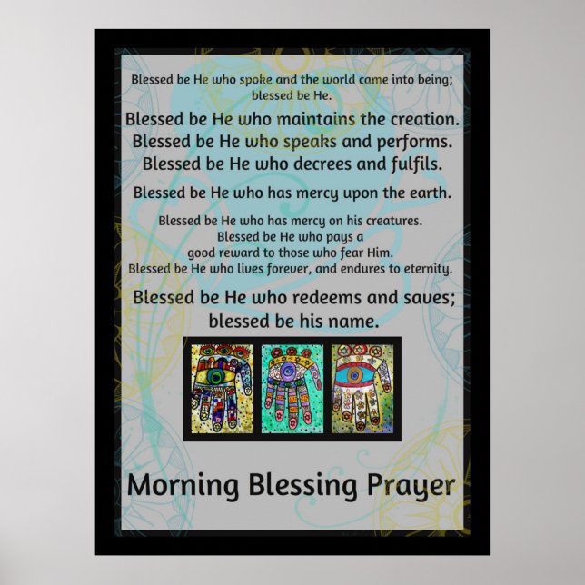 Jewish Morning Blessing Prayer Batik Hamsa Poster (Vorne)