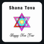 Jewish Star Shana Tova Quadratischer Aufkleber<br><div class="desc">Shana Tova Jewish Star besticht durch einen hebräischen Glasstar aus David und einen sonnigen Gruß für ein glückliches Neues Jahr.</div>