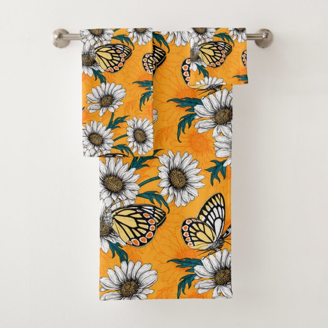 Jezebel-Schmetterlinge und dunkle Blume Badhandtuch Set (Insitu)
