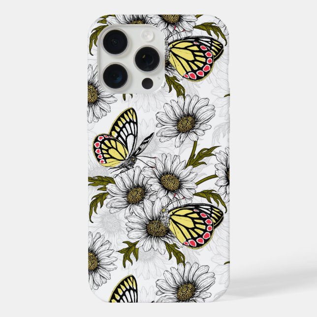 Jezebel-Schmetterlinge und weiße Blume iPhone 15 Pro Max Hülle (Rückseite)