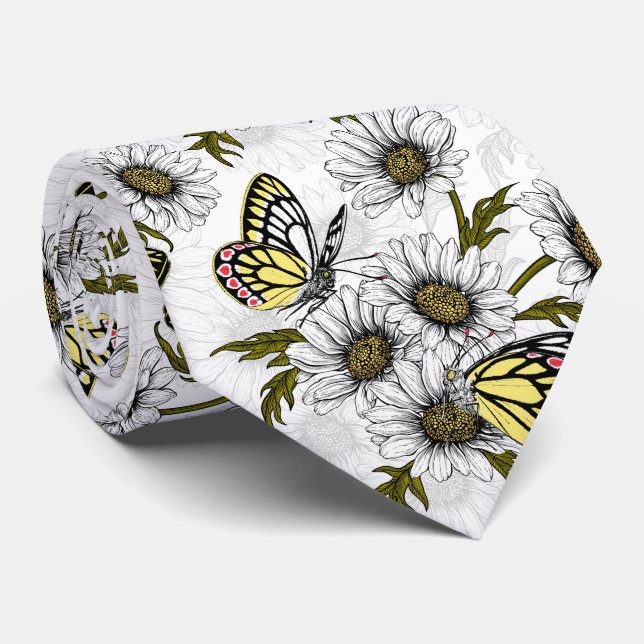 Jezebel-Schmetterlinge und weiße Blume Krawatte (Gerollt)