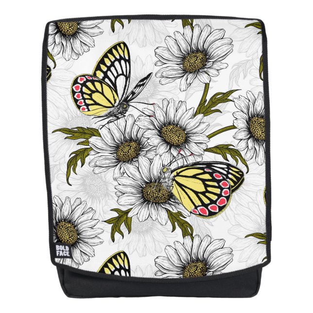 Jezebel-Schmetterlinge und weiße Blume Rucksack (Vorderseite)