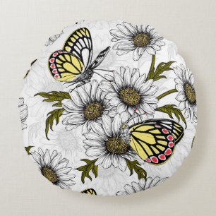 Jezebel-Schmetterlinge und weiße Blume Rundes Kissen