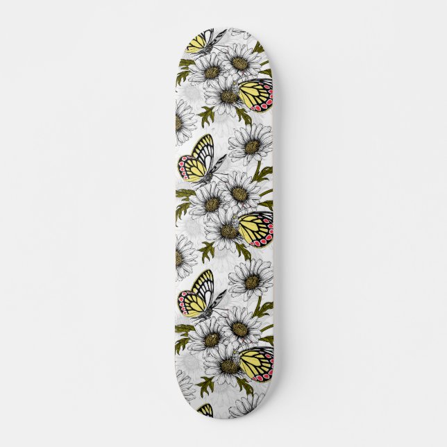Jezebel-Schmetterlinge und weiße Blume Skateboard (Vorne)