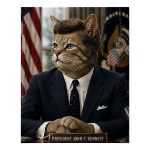 JFK Katzenporträt Lustige präsidentielle Katzenk Poster