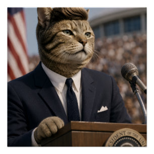 JFK Katzenporträt Lustige präsidentielle Katzenk Poster