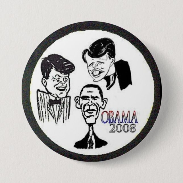 JFK/RFK/BHO Karikatur-Knopf Button (Vorderseite)