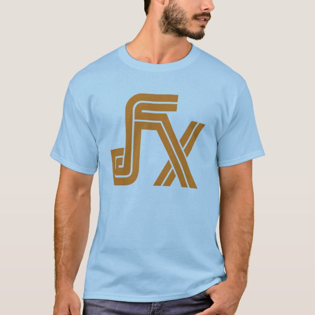 JFX blauer T - Shirt (orange Logo) (Vorderseite)