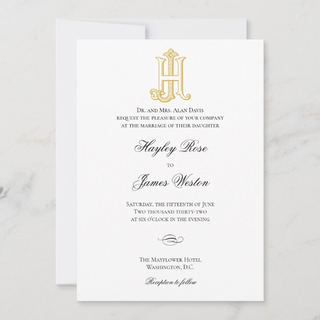 JH Monogramme ou HJ Monogramme Invitations de mari (Devant)