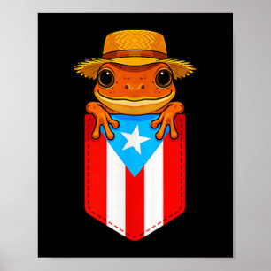 Jibaro Coqui Frog Puerto Rico Flag Boricua Pocket Poster