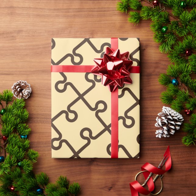 Jigsaw Beige Schokolade Minimales Muster Geschenkpapier (Feiertagsgeschenk)