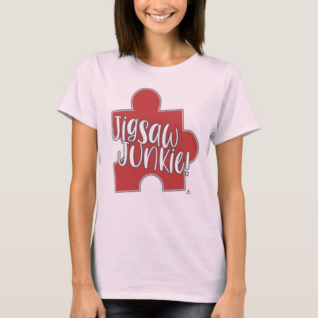 Jigsaw Junkie Funny Puzzle Hobby Logo T-Shirt (Vorderseite)