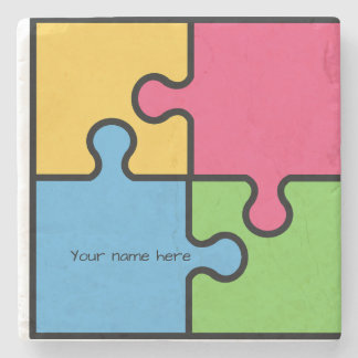 Jigsaw-Muster mit bearbeitbarem Namen Steinuntersetzer